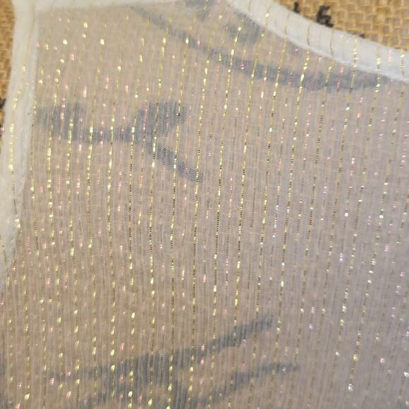 Maje Small (1) sheer cream pink and gold striped cold shoulder blouse - Picture 6 of 8